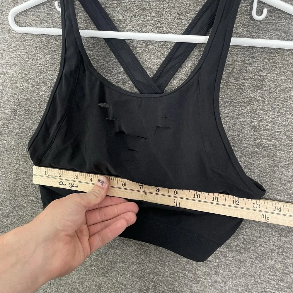 Alo Yoga Sports Bra Womens Medium Black Crossback Logo Band Ventilated Yoga